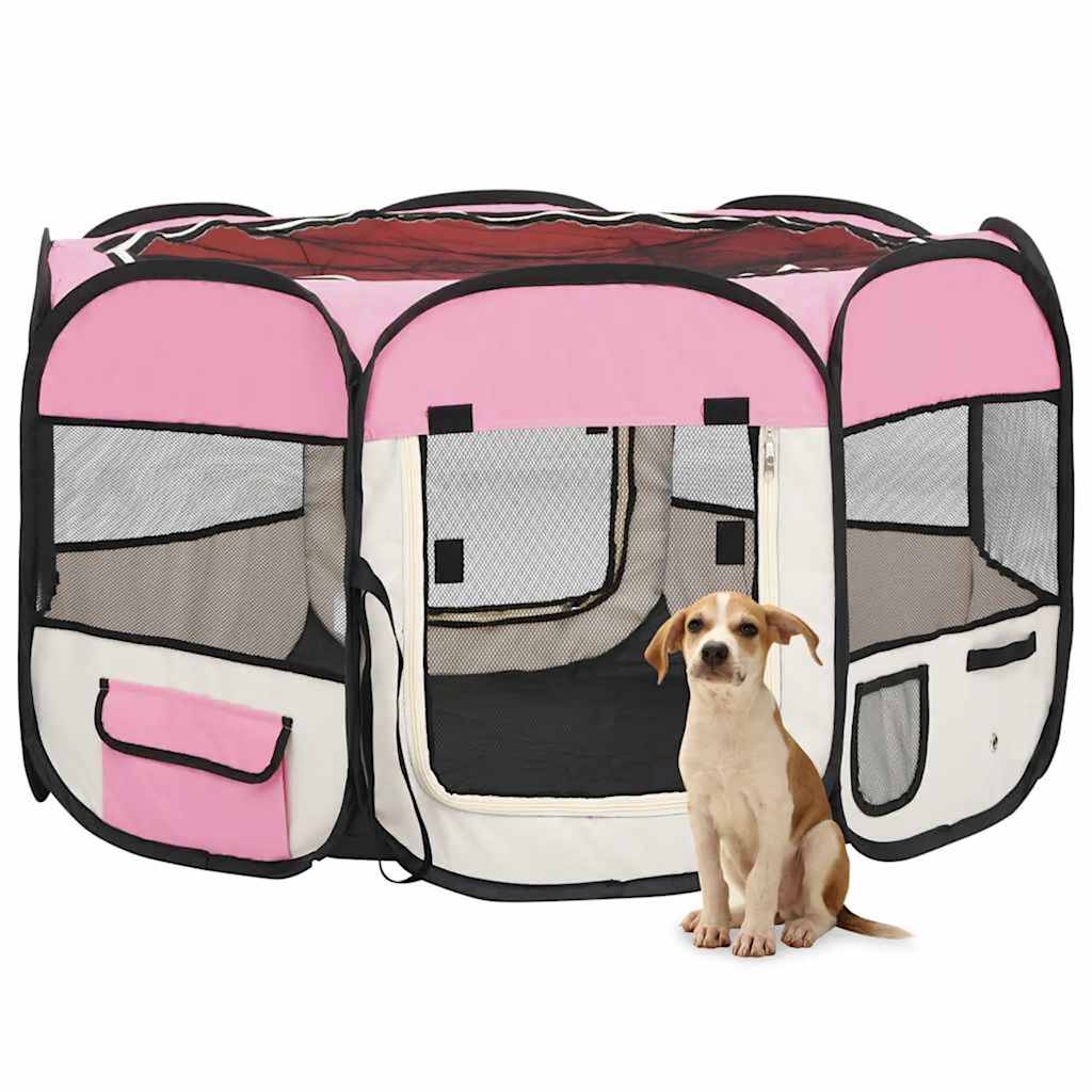 Hopfällbar hundhage med väska rosa 110x110x58 cm