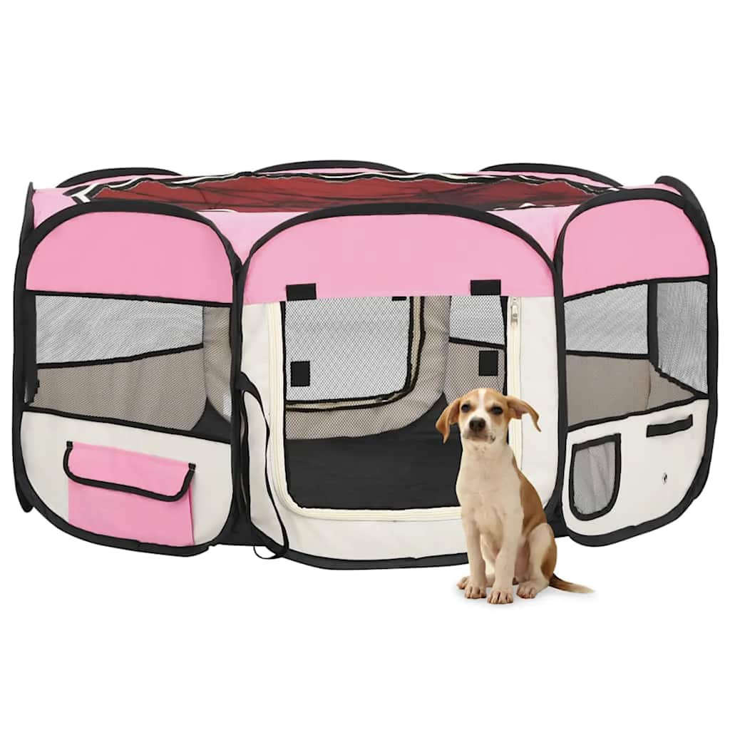 Hopfällbar hundhage med väska rosa 145x145x61 cm