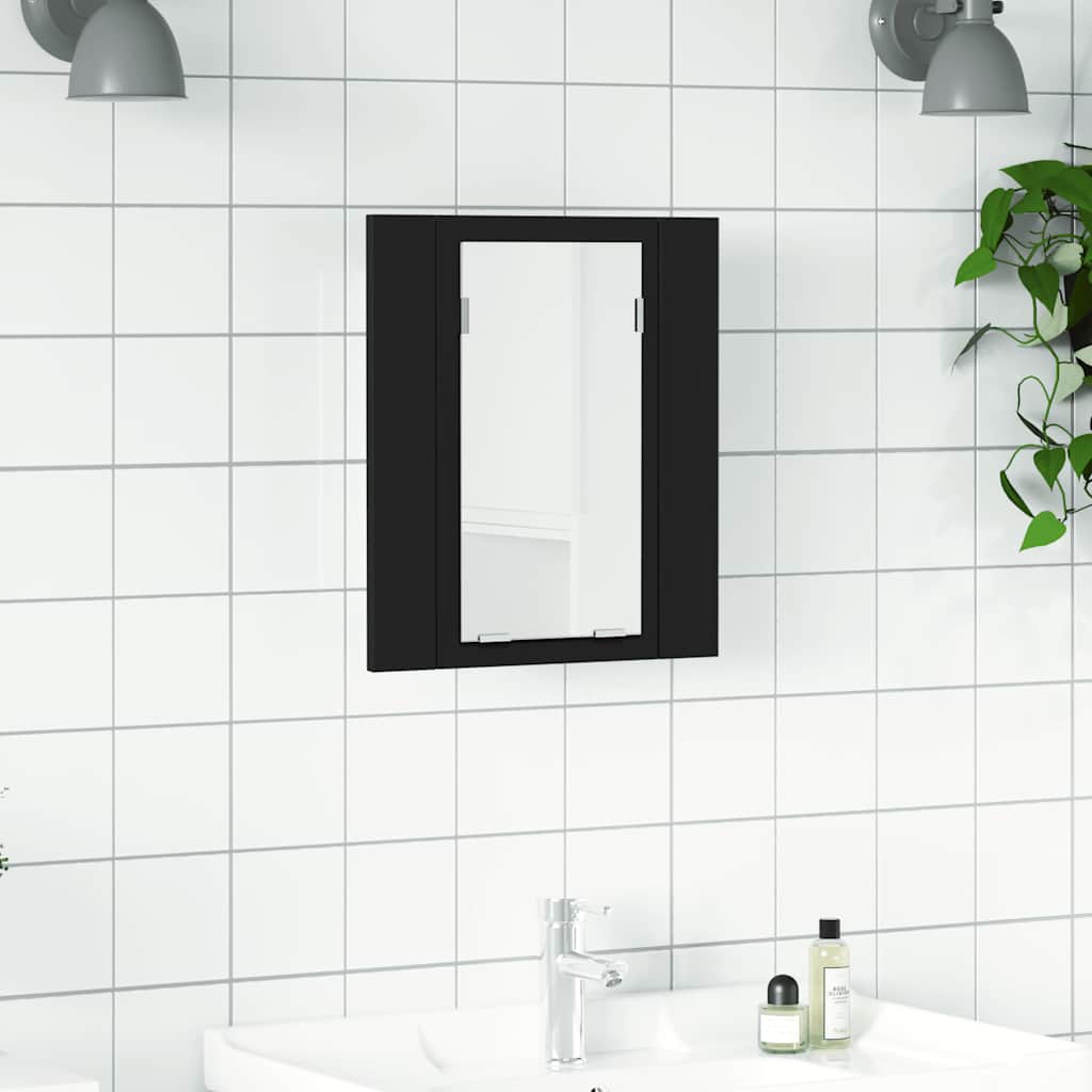 Spegelskåp med LED svart 40x12x45 cm akryl