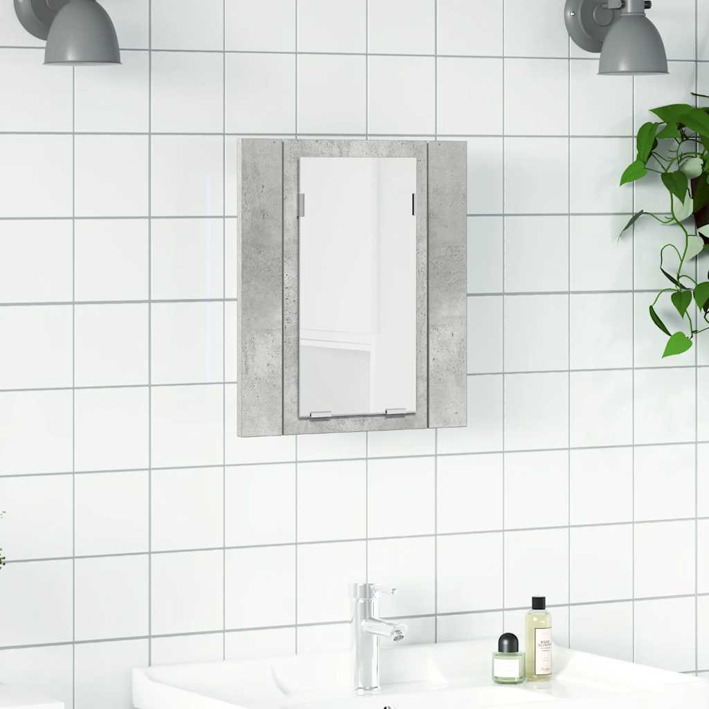 Spegelskåp med LED betonggrå 40x12x45 cm akryl