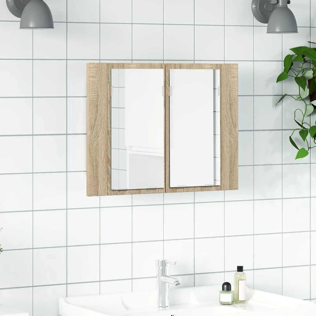 Spegelskåp med LED sonoma-ek 60x12x45 cm akryl