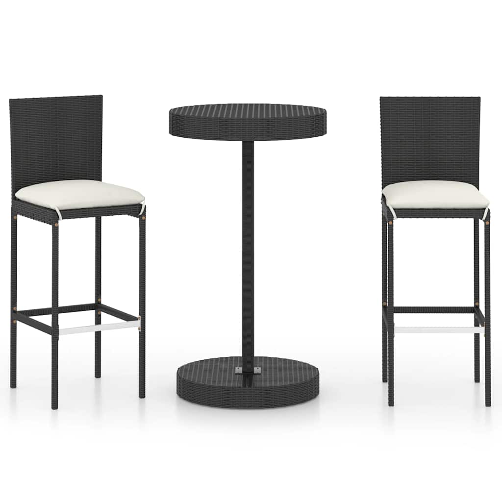 Bargrupp för trädgården med dynor 3 delar konstrotting svart
