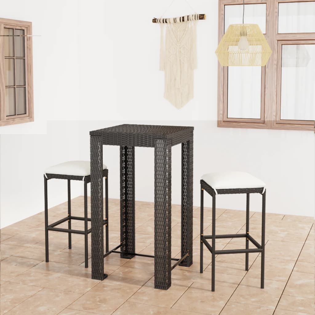 Bargrupp för trädgården med dynor 3 delar konstrotting svart
