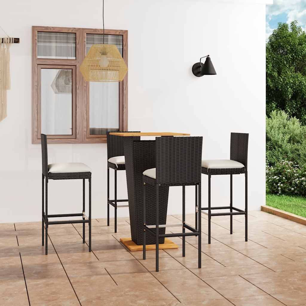 Bargrupp för trädgården med dynor 5 delar konstrotting svart