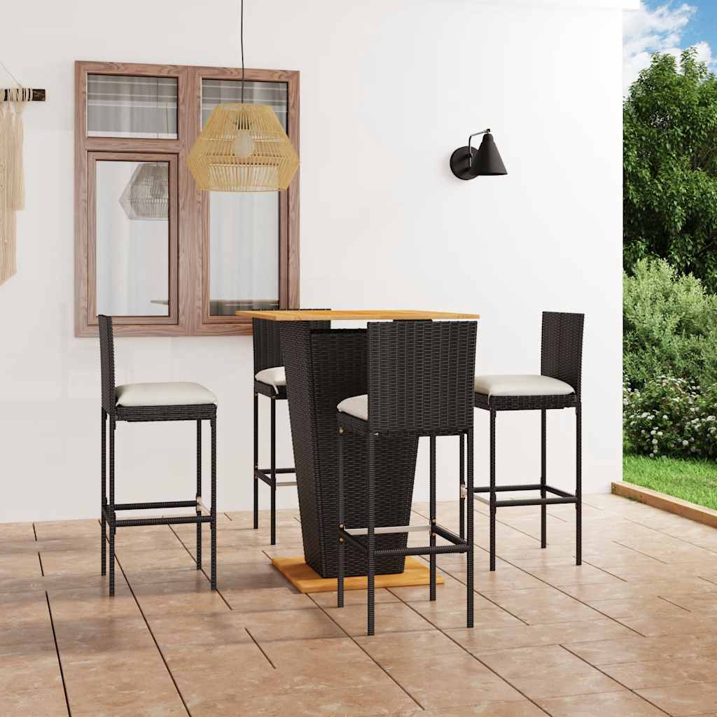 Bargrupp för trädgården med dynor 5 delar konstrotting svart