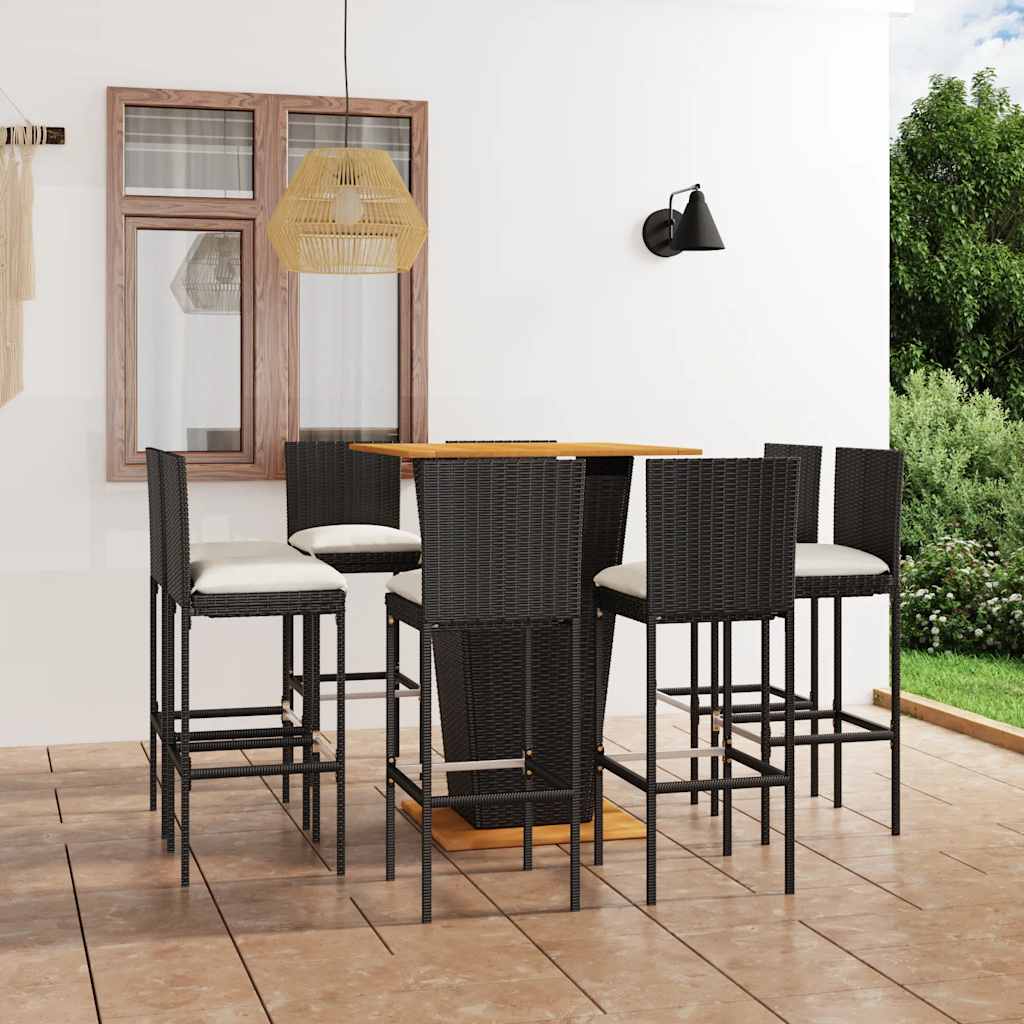 Bargrupp för trädgården med dynor 9 delar konstrotting svart