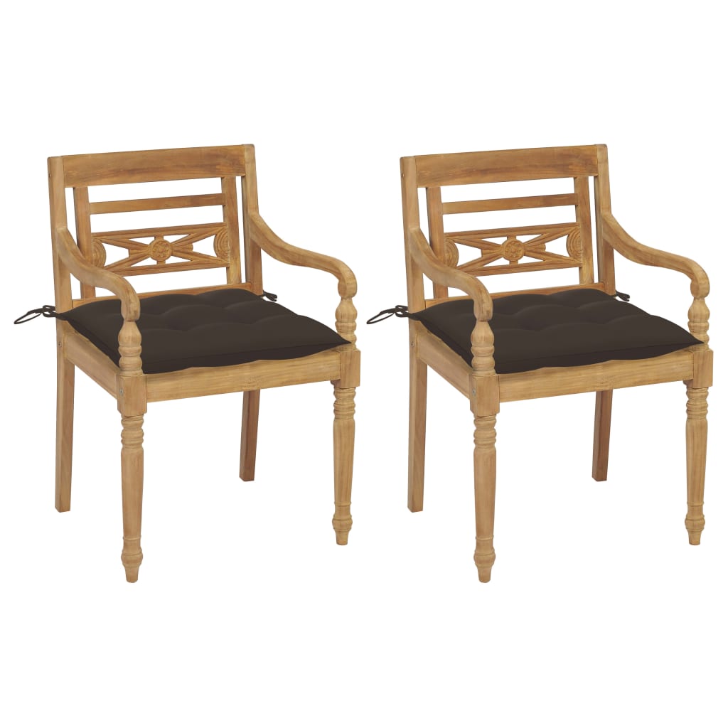 Bataviastolar 2 st med taupe dynor massiv teak