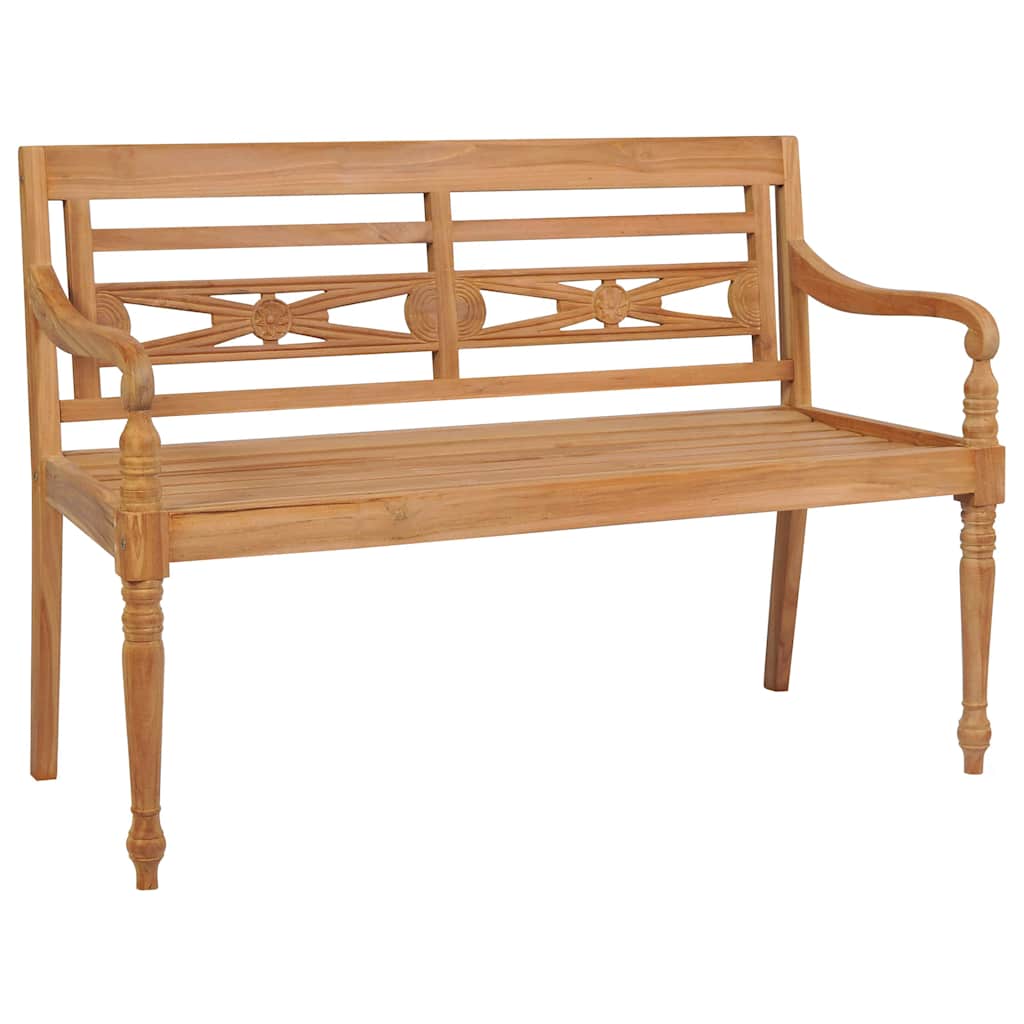 Bataviabänk med dyna grått rutmönster 120 cm massiv teak