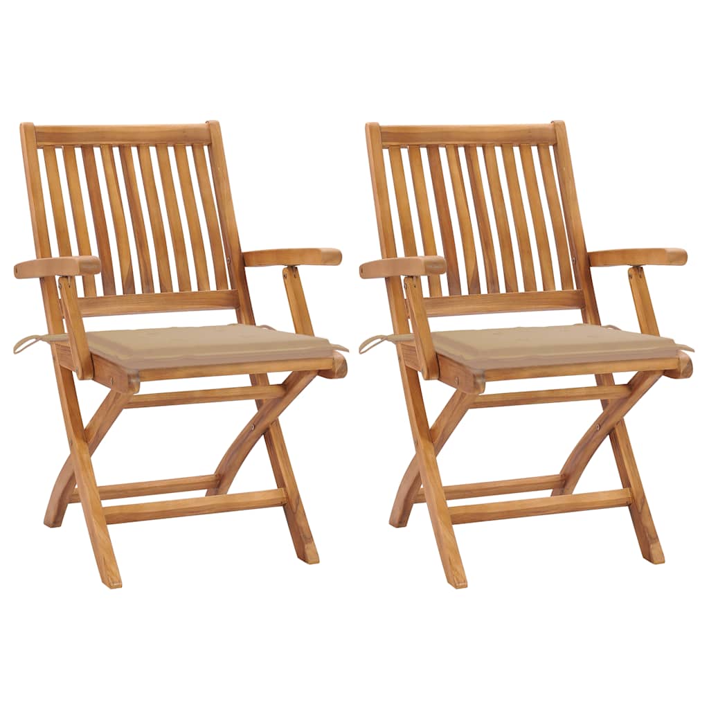 Trädgårdsstolar med beige dynor 2 st massiv teak