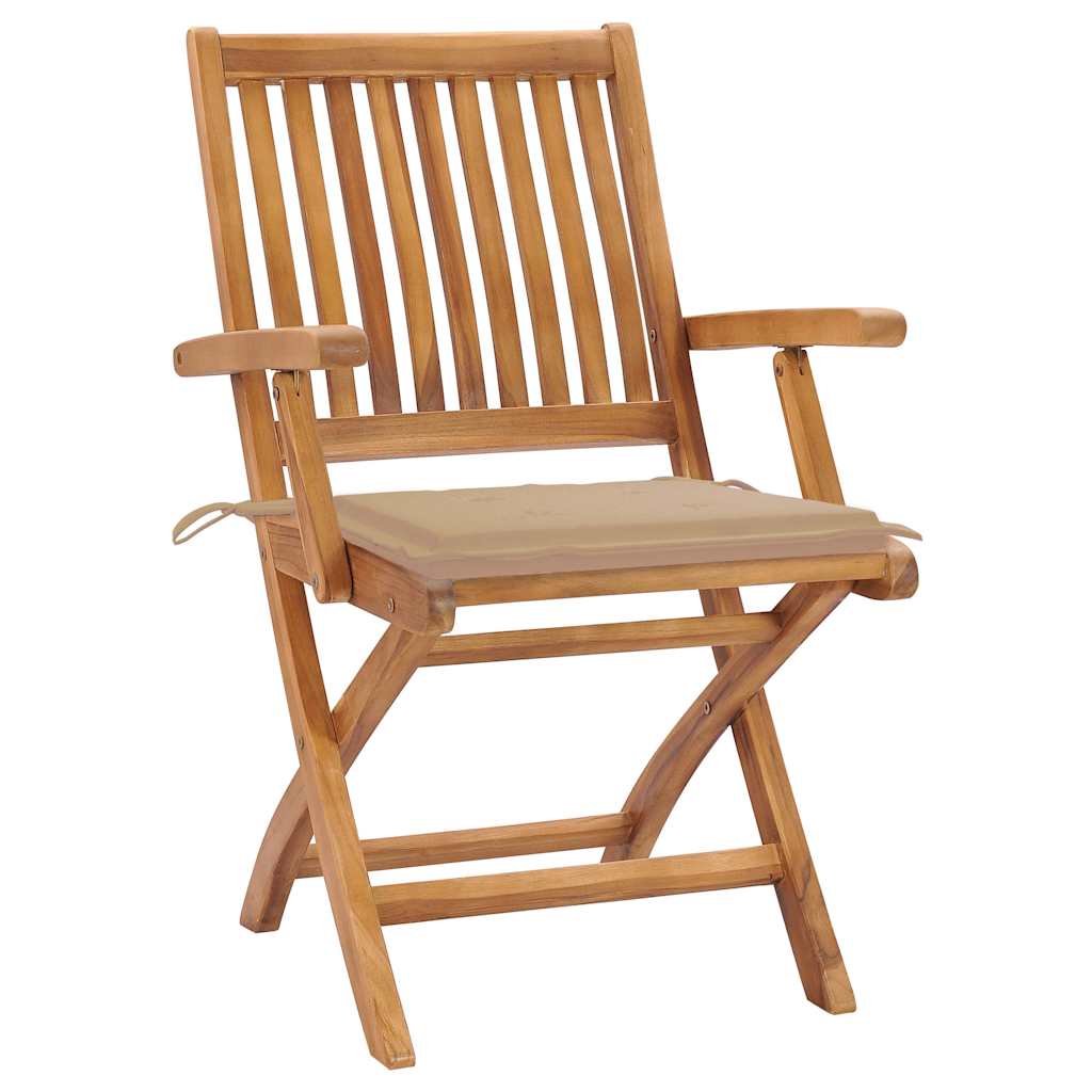 Trädgårdsstolar med beige dynor 2 st massiv teak
