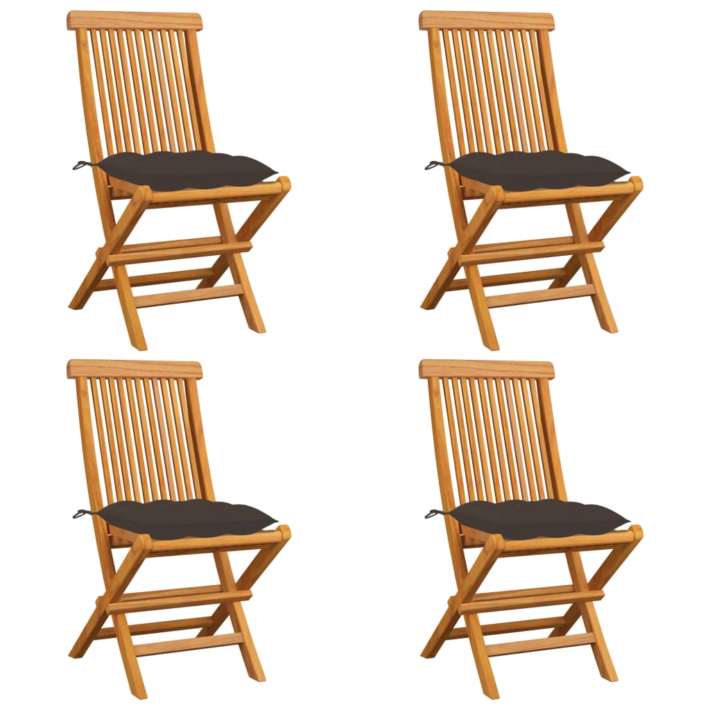 Trädgårdsstolar med taupe dynor 4 st massiv teak