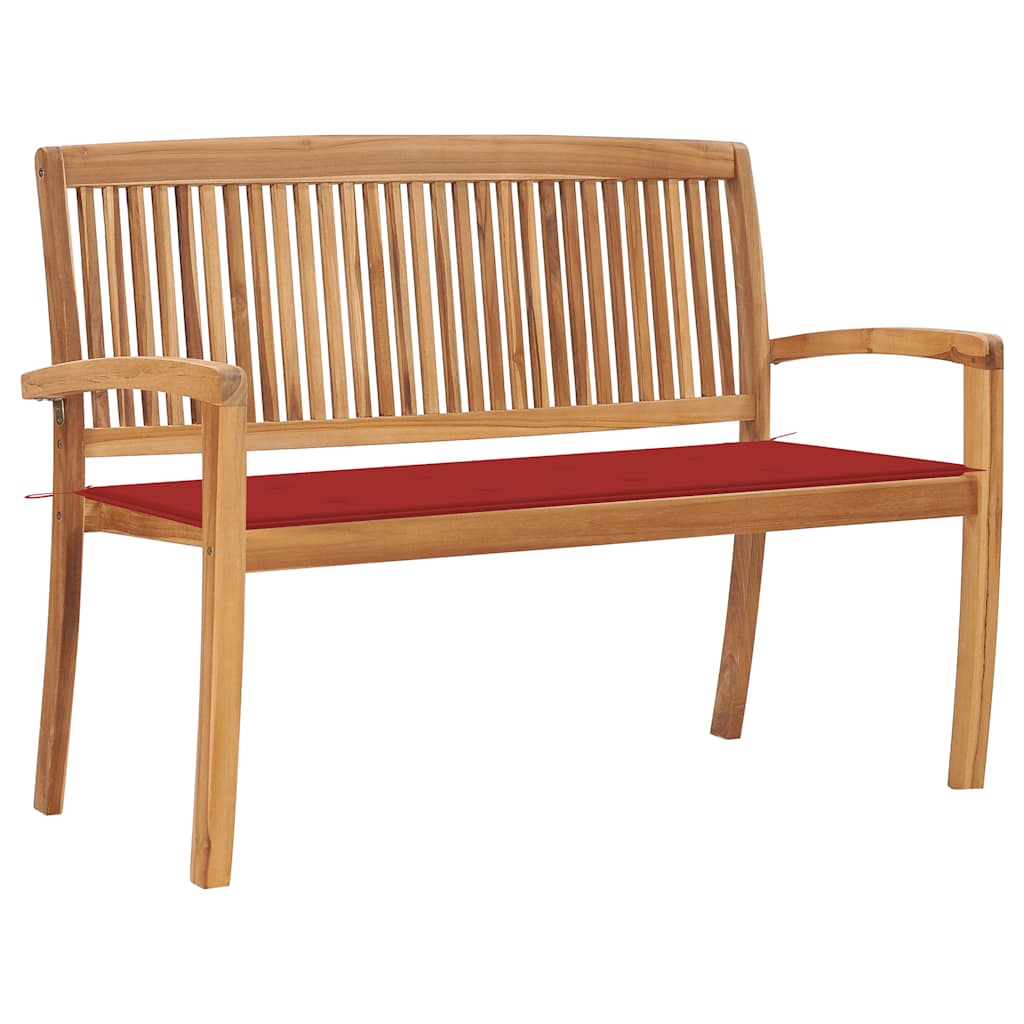 Stapelbar trädgårdsbänk med dyna 128,5 cm massiv teak
