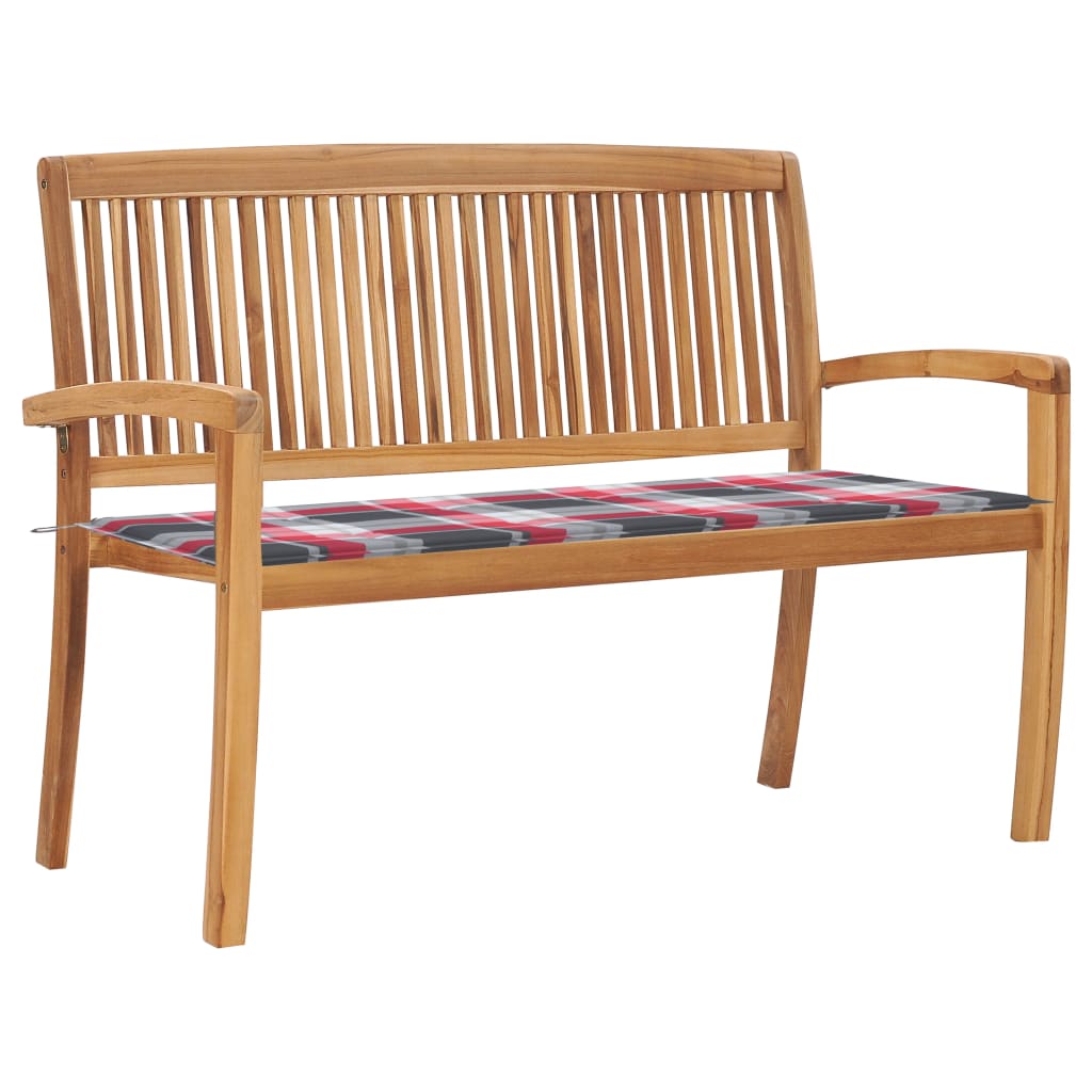 Stapelbar trädgårdsbänk med dyna 128,5 cm massiv teak