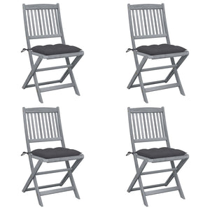 Hopfällbara trädgårdsstolar med dynor 4 st massivt akaciaträ