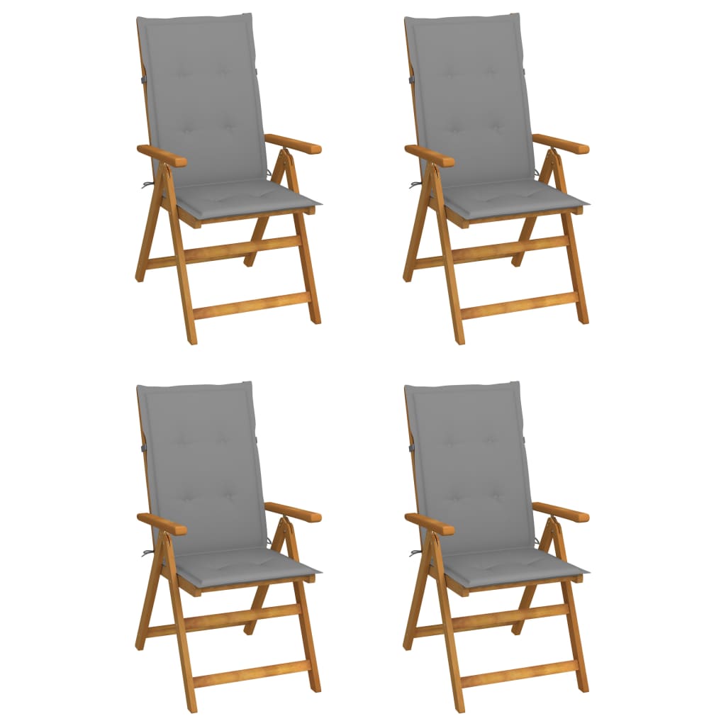 Fällbara trädgårdsstolar med dynor 4 st massivt akaciaträ
