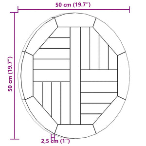 Bordsskiva i massiv teak rund 2,5 cm 50 cm