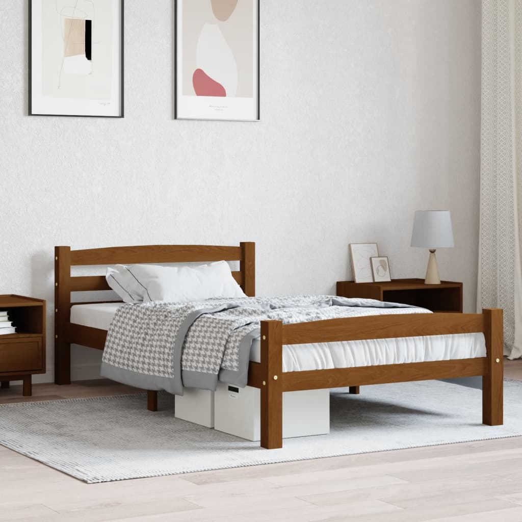 Sängram utan madrass honungsbrun massiv furu 90x200 cm