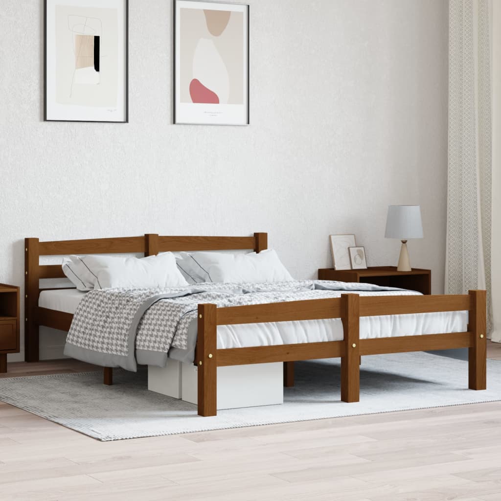 Sängram utan madrass honungsbrun massiv furu 120x200 cm