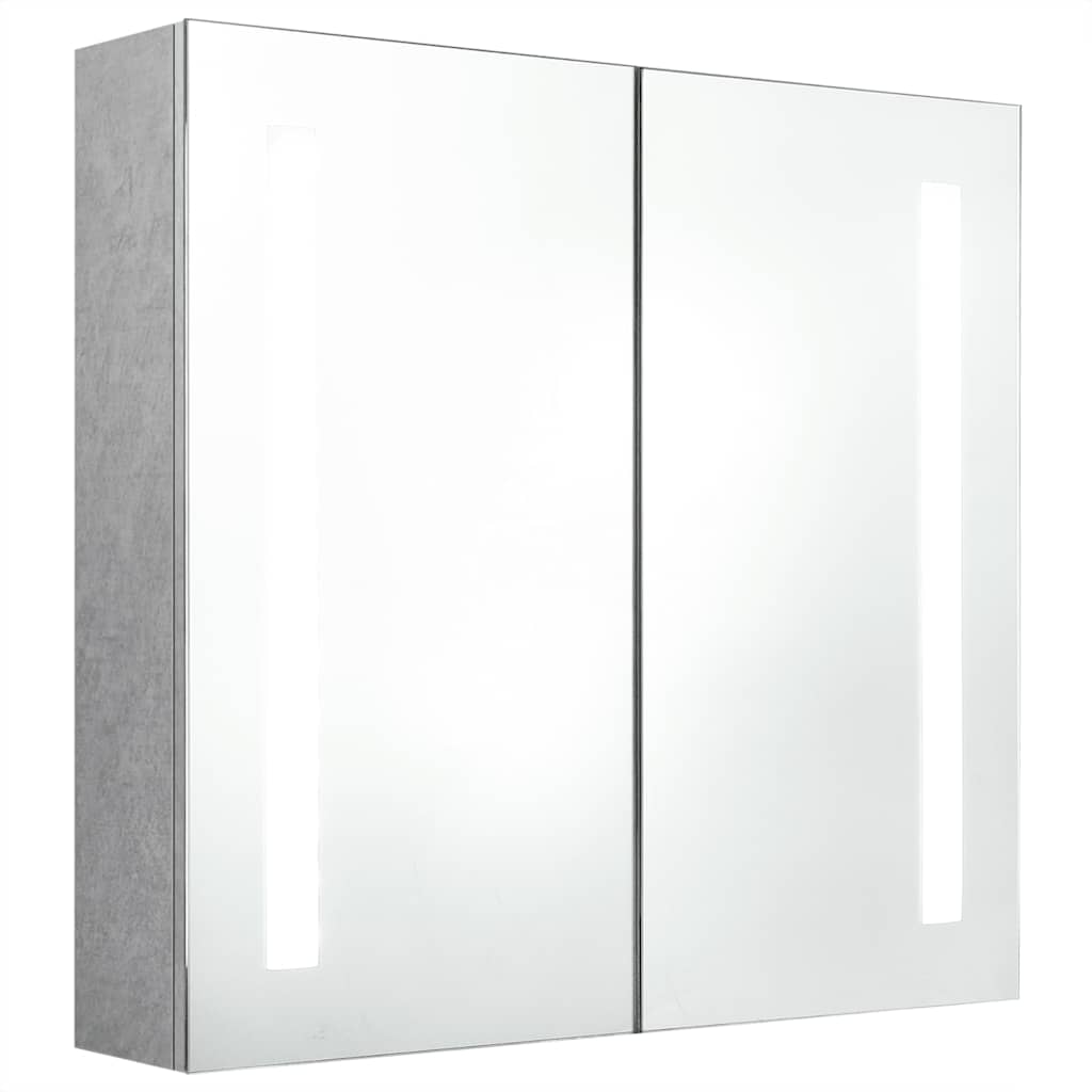 Badrumsskåp med spegel LED betonggrå 62x14x60 cm