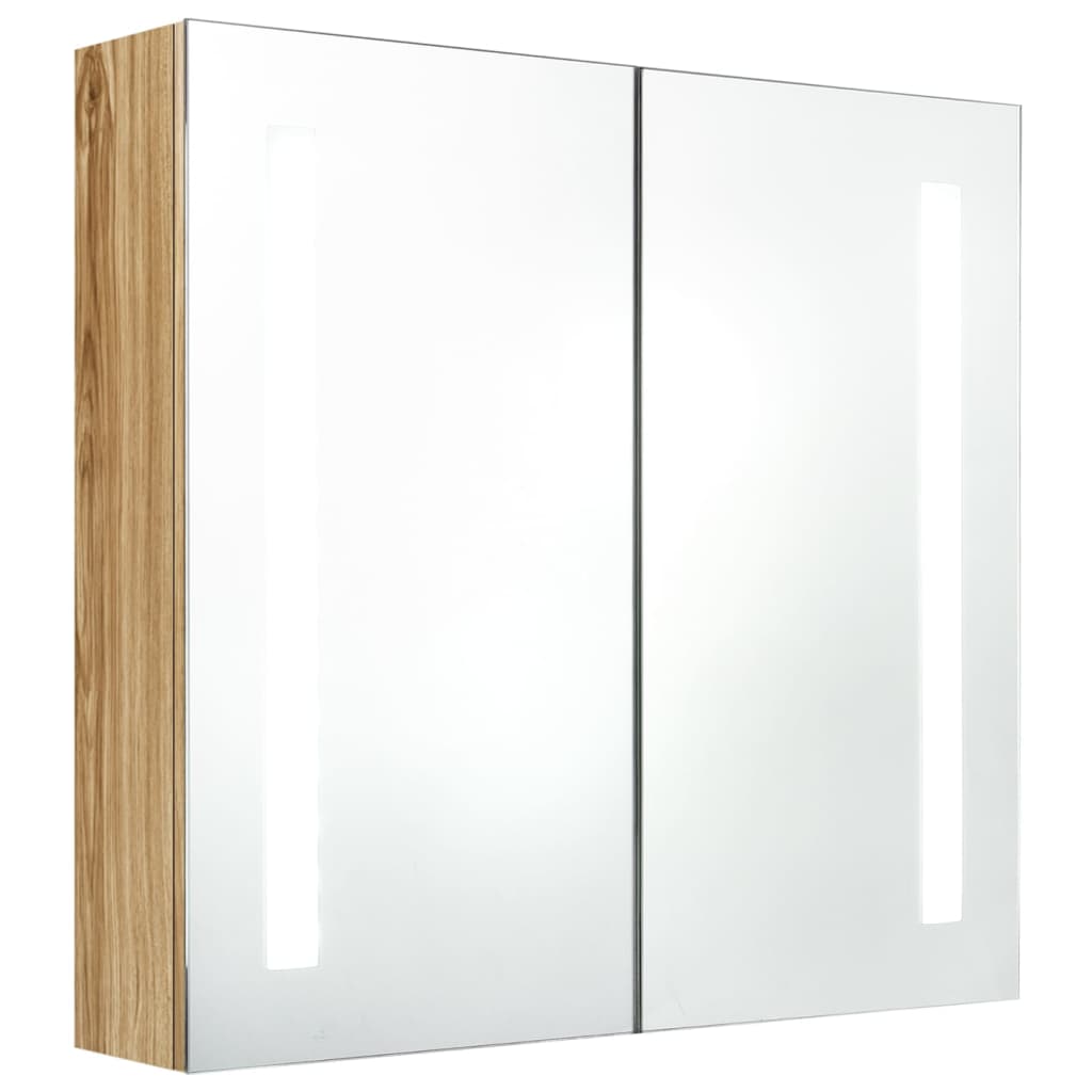 Badrumsskåp med spegel LED ek 62x14x60 cm