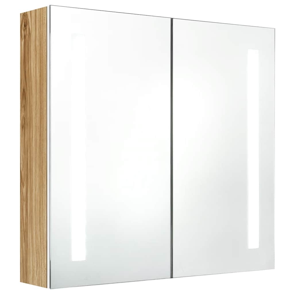 Badrumsskåp med spegel LED vit och ek 62x14x60 cm