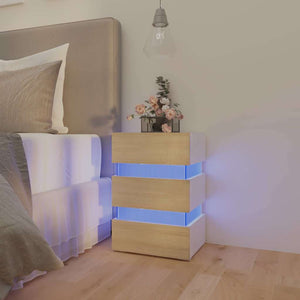 Sängskåp LED vit och sonoma-ek 45x35x67 cm konstruerat trä