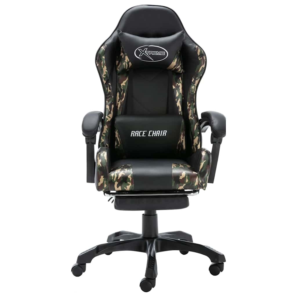 Gamingstol med fotstöd svart och kamouflage konstläder