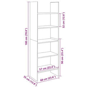 Bokhylla sonoma-ek 60x35x180 cm konstruerat trä