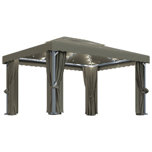 Paviljong med draperi och ljusslinga LED 4x3 m taupe