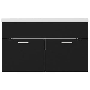 Badrumsskåp med inbyggt handfat svart konstruerat trä