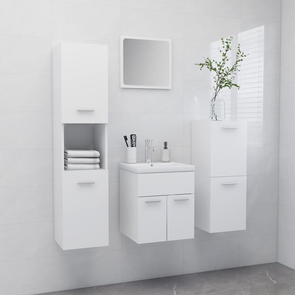Badrumsmöbler set vit konstruerat trä