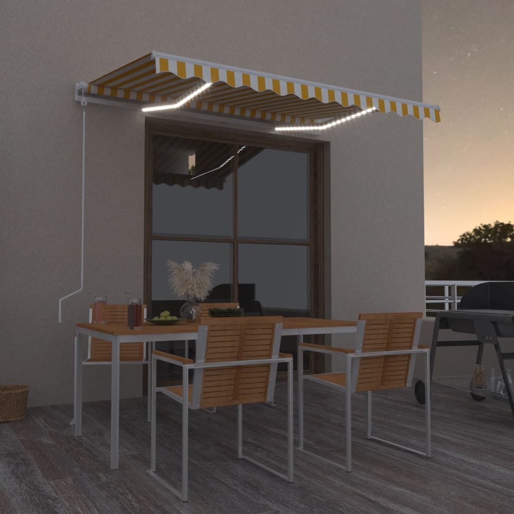 Automatisk markis med vindsensor & LED 350x250 cm gul/vit
