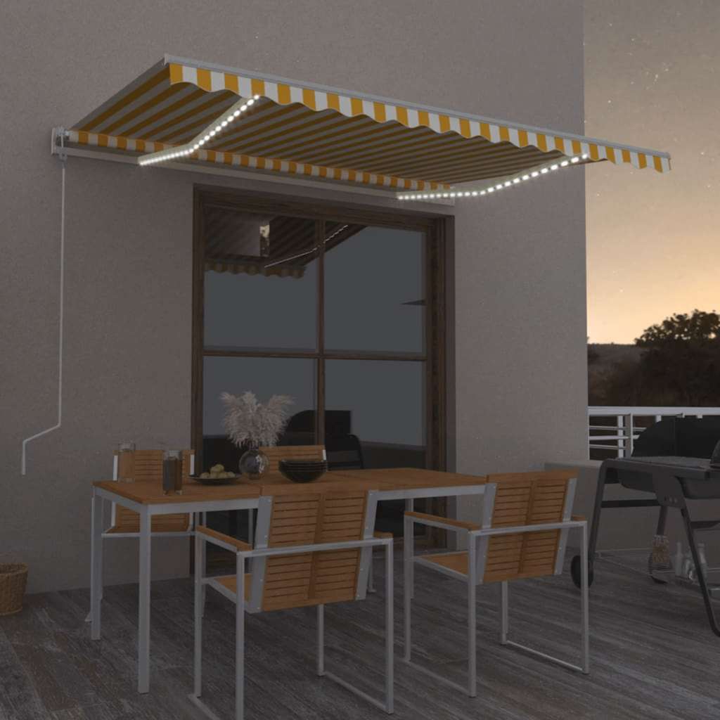 Automatisk markis med vindsensor & LED 400x300 cm gul/vit