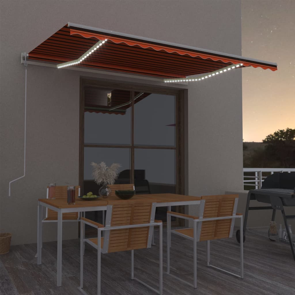 Automatisk markis med vindsensor & LED 400x300 cm orange/brun