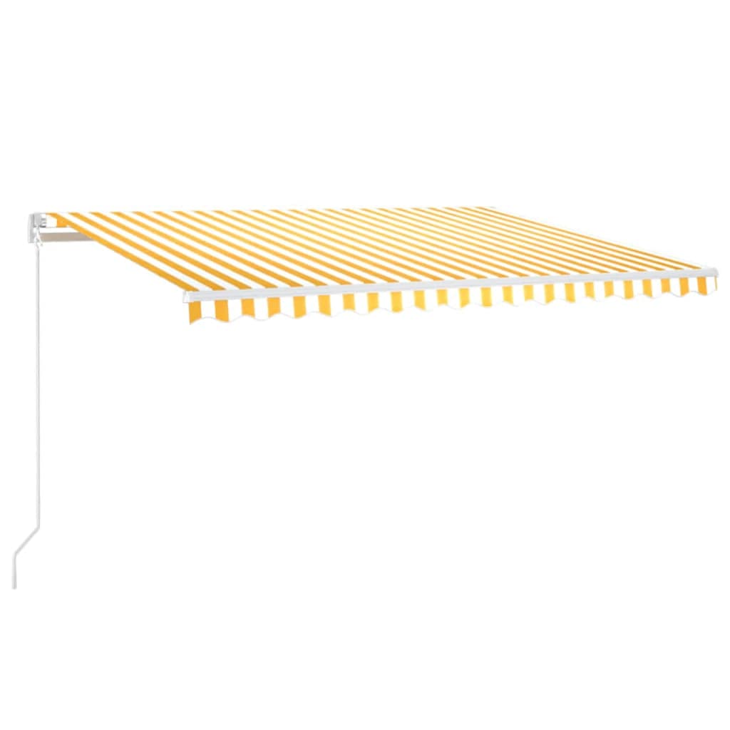 Automatisk markis med vindsensor & LED 450x300 cm gul/vit