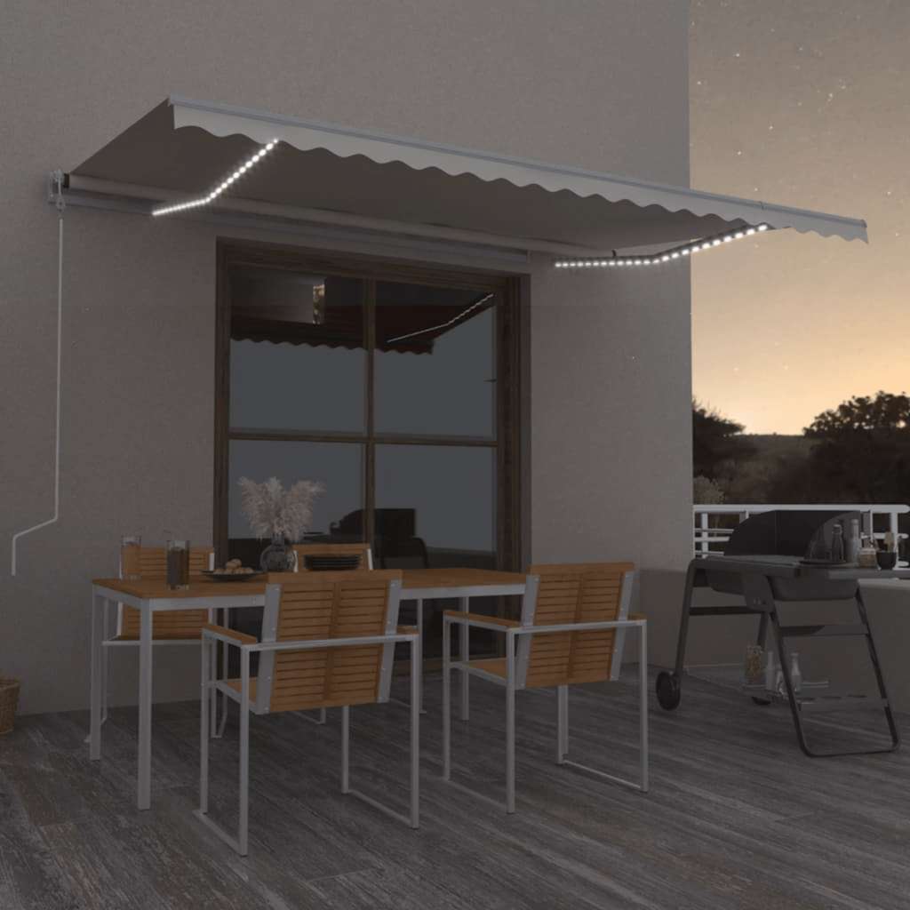 Automatisk markis med vindsensor & LED 500x300 cm gräddvit