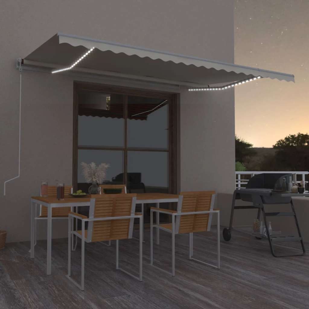 Automatisk markis med vindsensor & LED 500x350 cm gräddvit