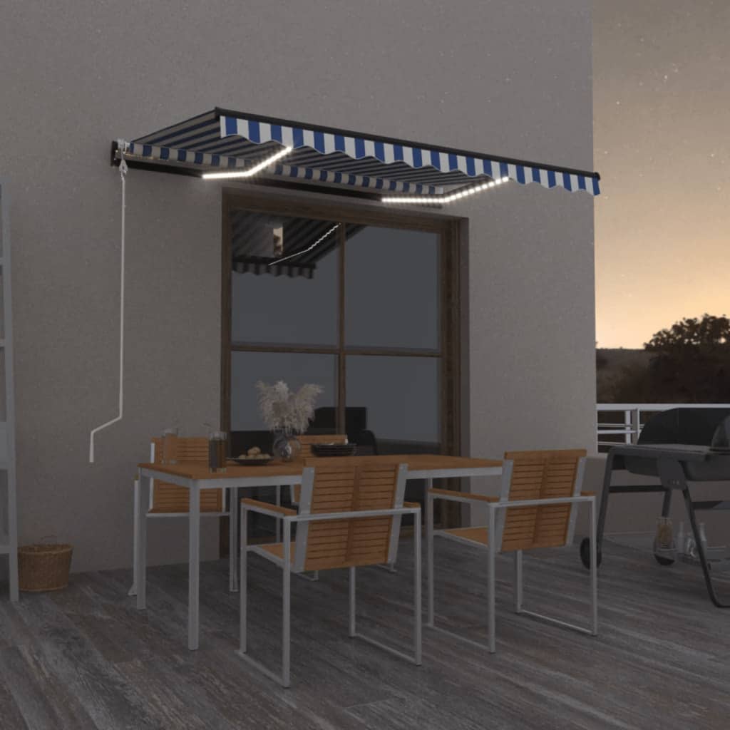 Automatisk markis med vindsensor & LED 300x250 cm blå och vit