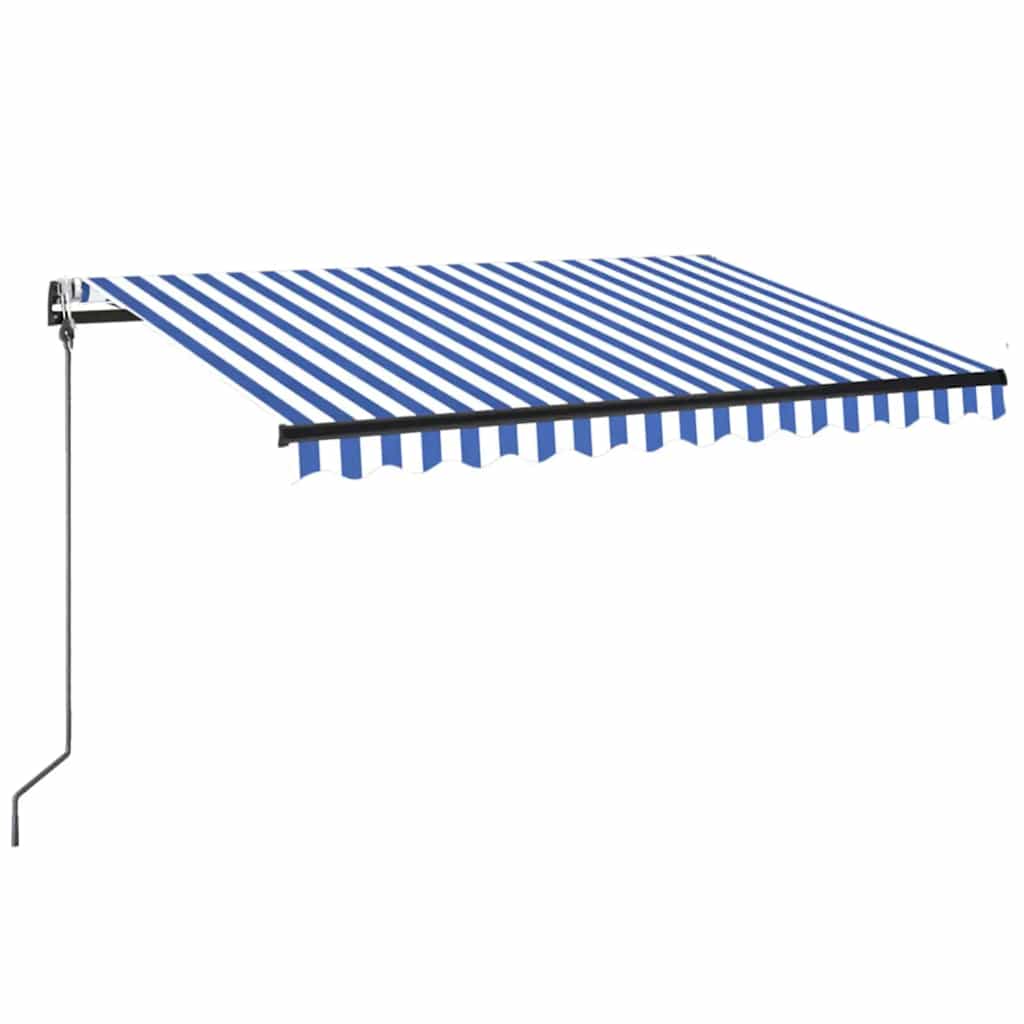 Automatisk markis med vindsensor & LED 350x250 cm blå och vit