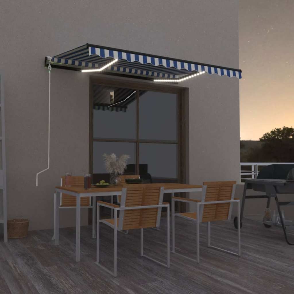 Automatisk markis med vindsensor & LED 350x250 cm blå och vit