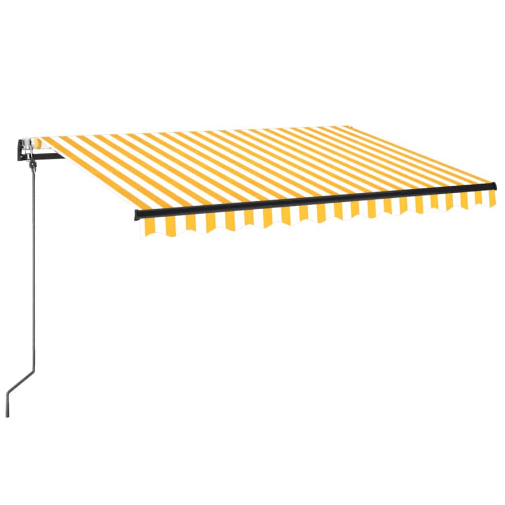 Automatisk markis med vindsensor & LED 350x250 cm gul/vit