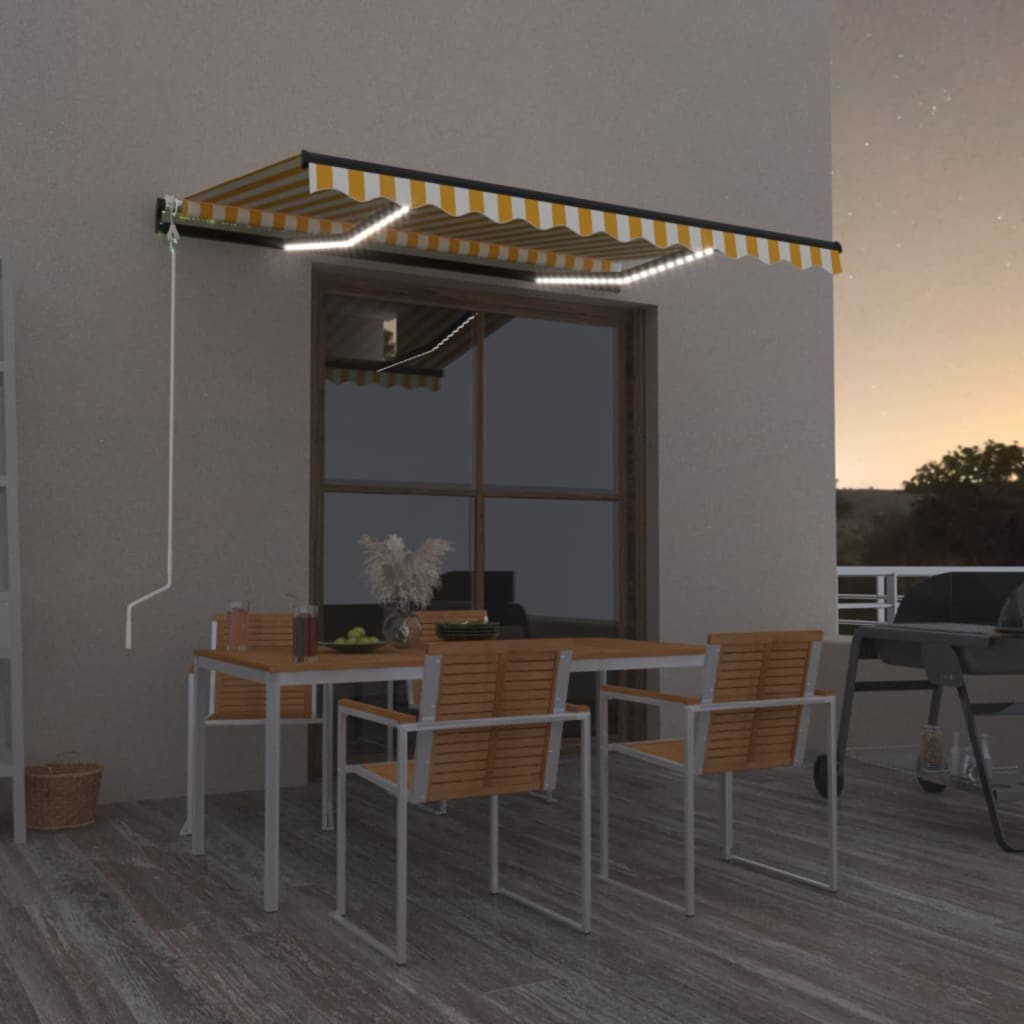 Automatisk markis med vindsensor & LED 350x250 cm gul/vit