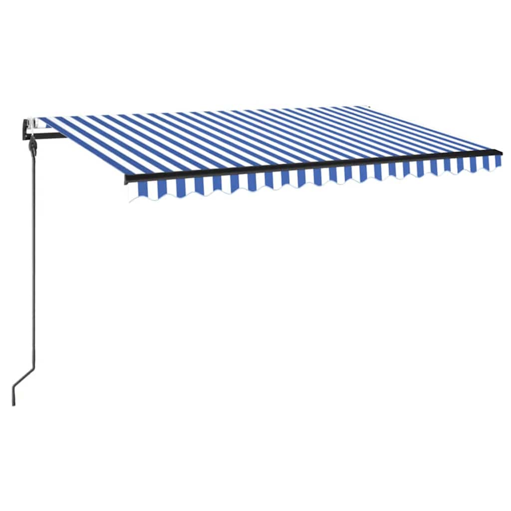 Automatisk markis med vindsensor & LED 450x300 cm blå och vit
