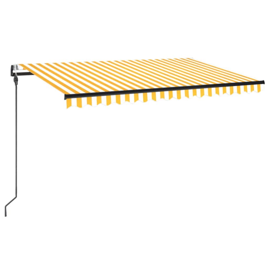 Automatisk markis med vindsensor & LED 450x300 cm gul/vit