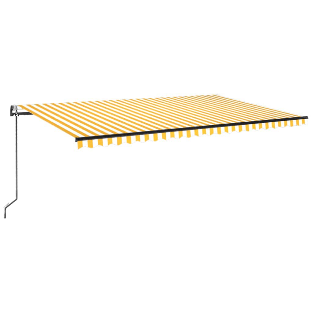 Automatisk markis med vindsensor & LED 500x300 cm gul/vit
