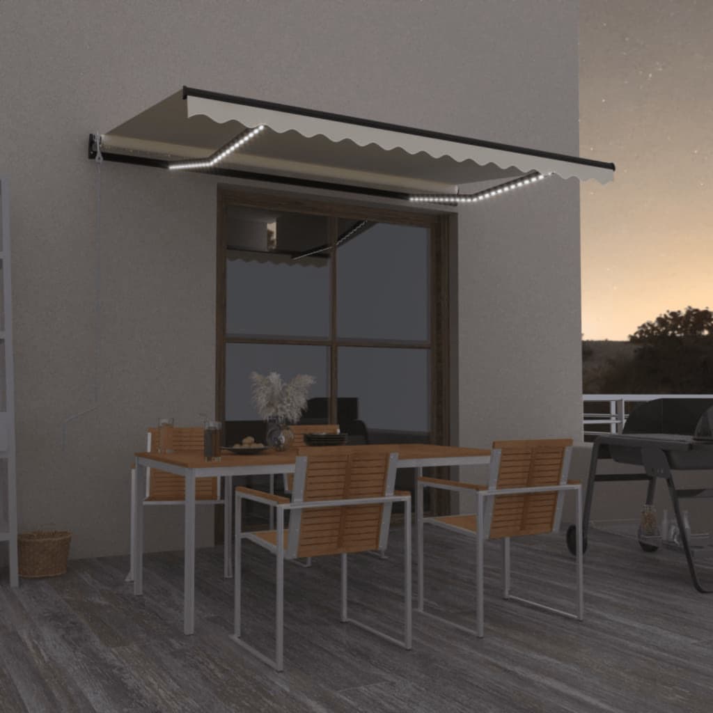 Automatisk markis med vindsensor & LED 400x350 cm gräddvit