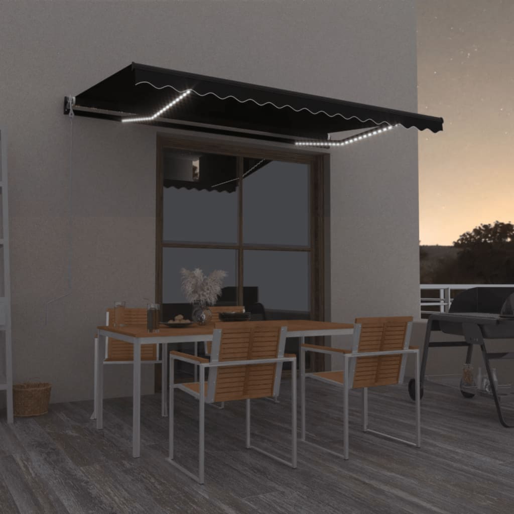 Automatisk markis med vindsensor & LED 400x350 cm antracit