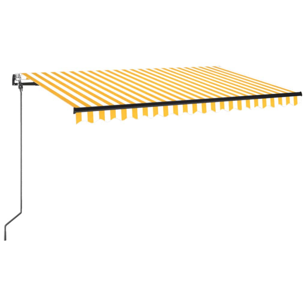 Automatisk markis med vindsensor & LED 450x350 cm gul/vit