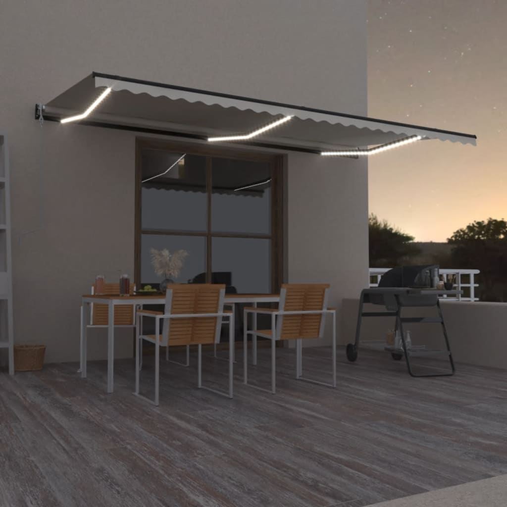 Automatisk markis med vindsensor & LED 600x350 cm gräddvit