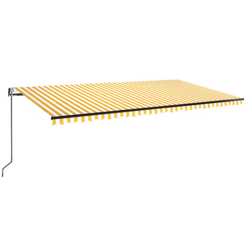 Automatisk markis med vindsensor & LED 600x350 cm gul/vit